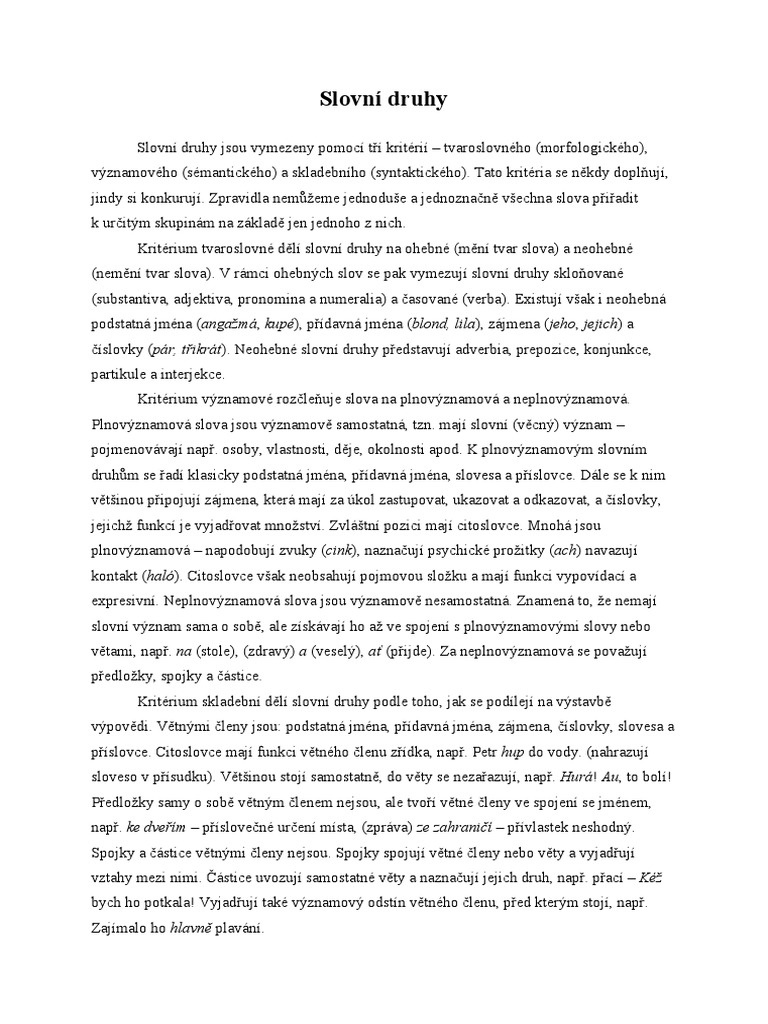 Slovní Druhy | PDF
