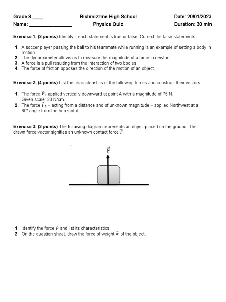 Grade 8 Physics Quiz in Forces | PDF
