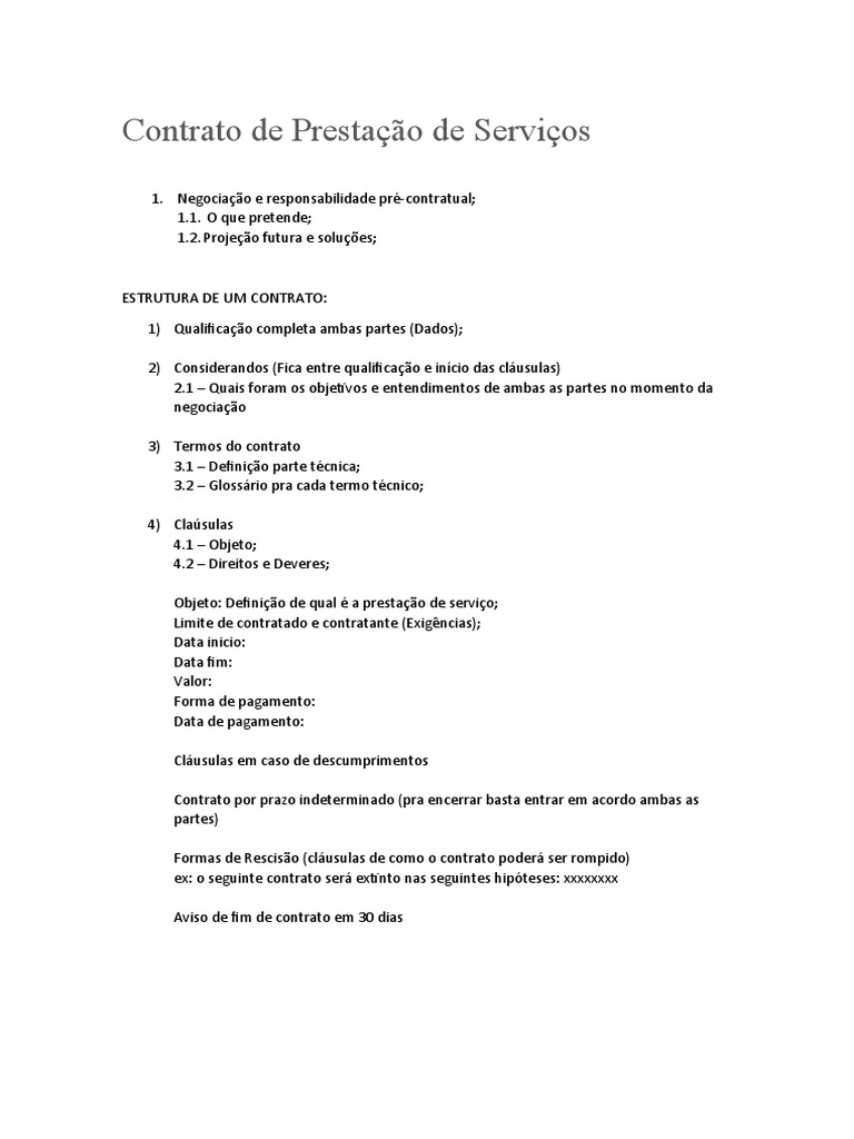 Estrutura De Contrato De Presta o De Servi os PDF
