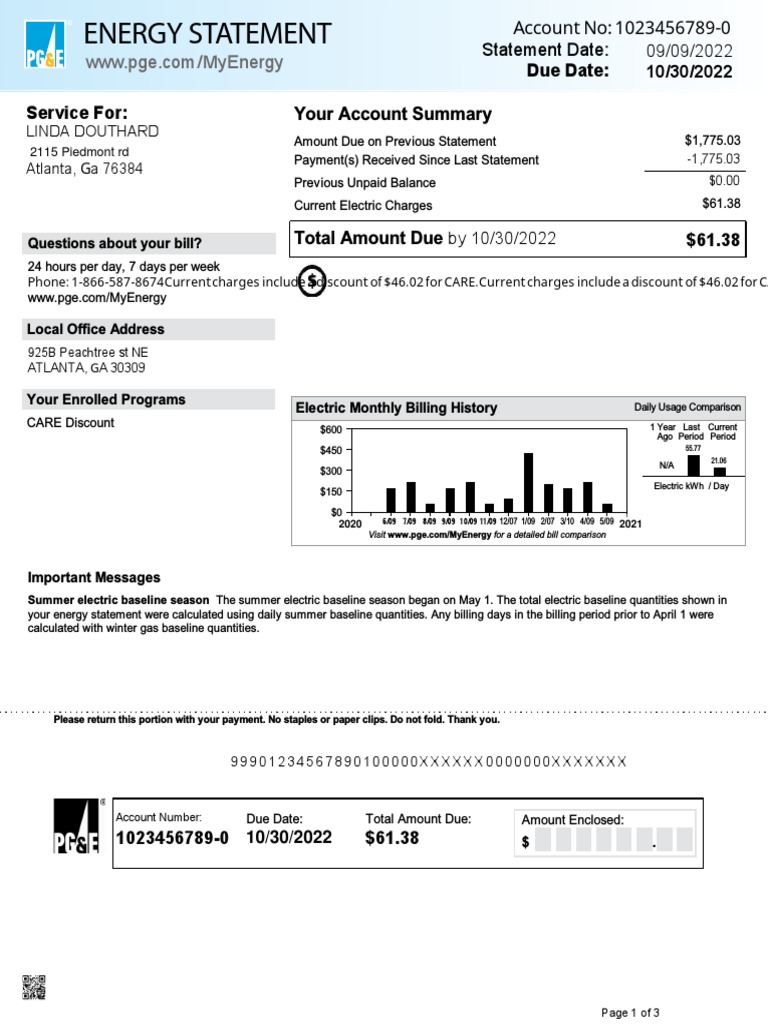 Energy utility bill pdf pacific gas and electric company payments
