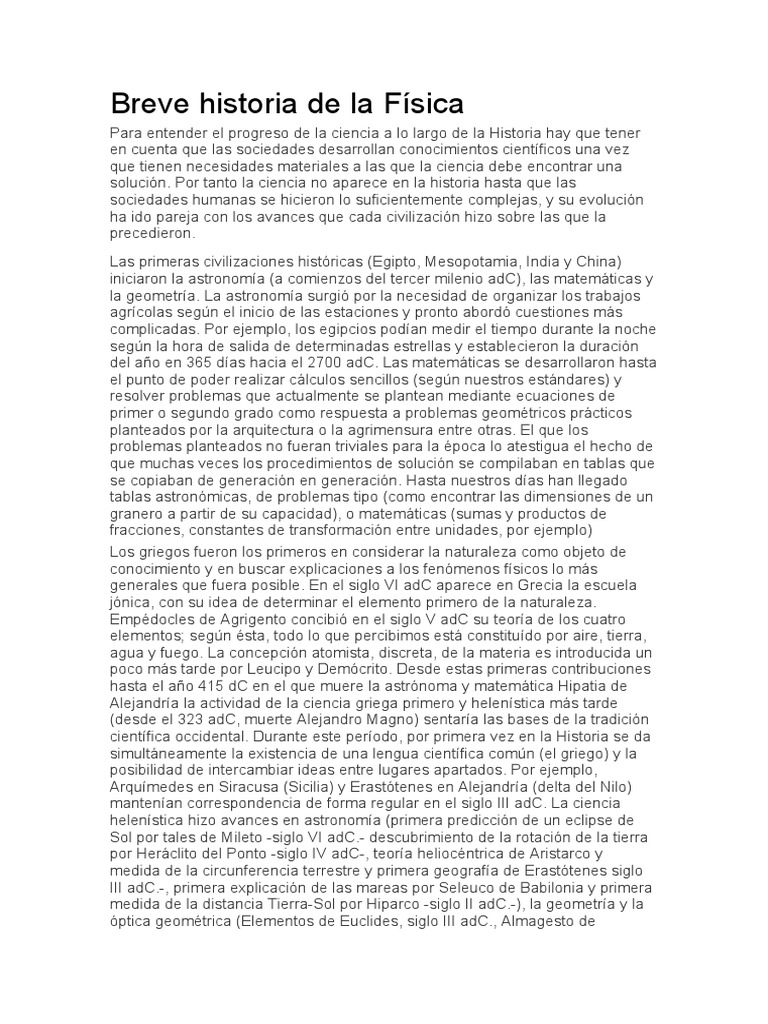 Historia Breve de la Física | PDF | Science | Matemáticas