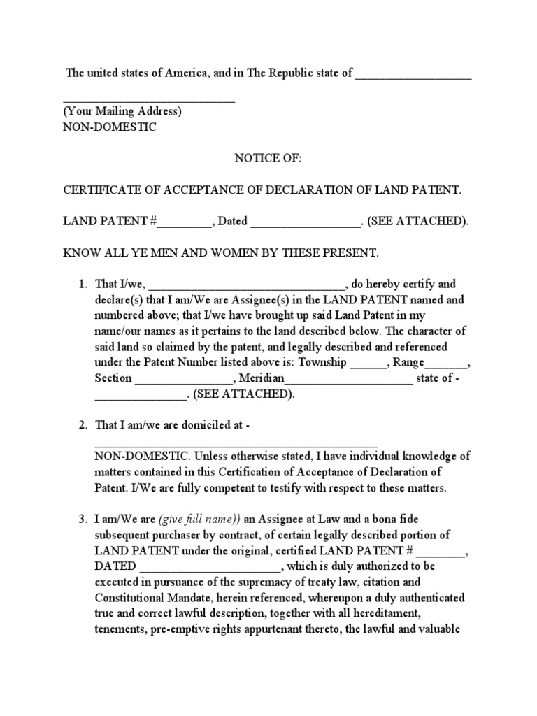 Certificate of Acceptance for Land Patent | PDF | Patent | Assignment (Law)
