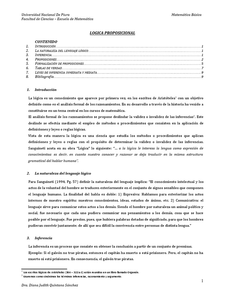 Lógica Proposicional PDF Proposición Lógica