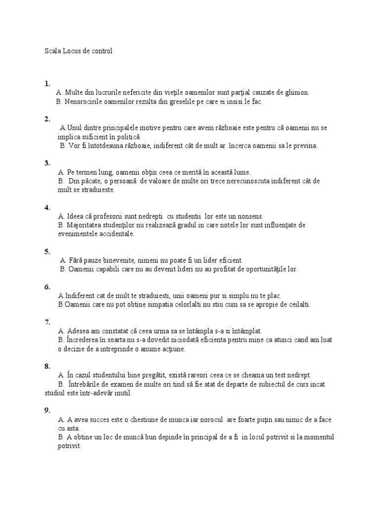 Test Locus de Control Intrebari | PDF