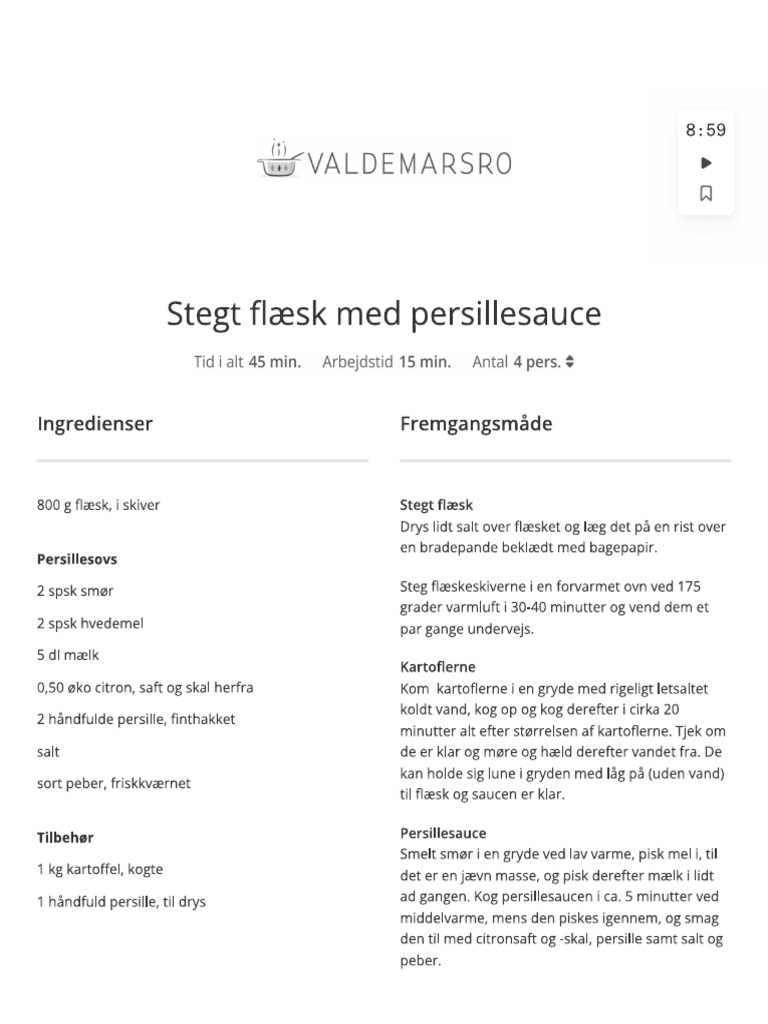 Valdemarsro Stegt Flæsk Med Persillesovs PDF
