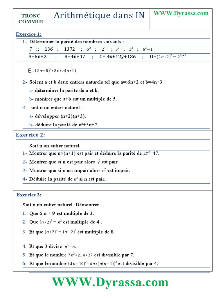 Exercices d'Arithmétique dans N | PDF