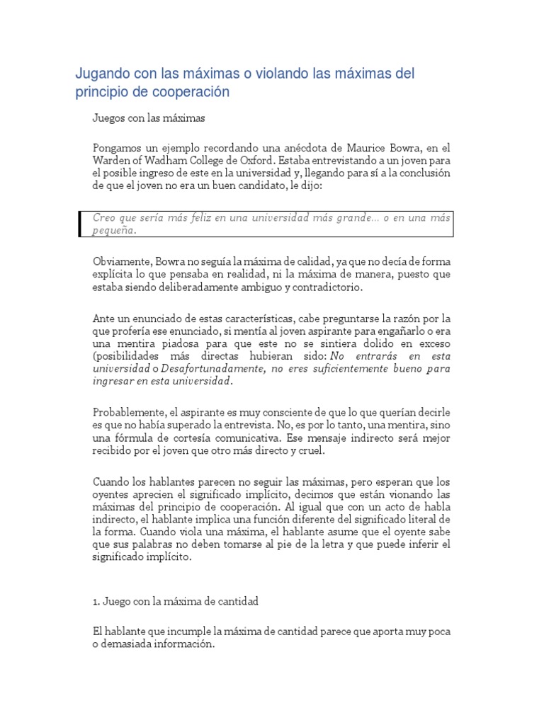 Máximas Conversacionales | PDF | Ironía | Violación