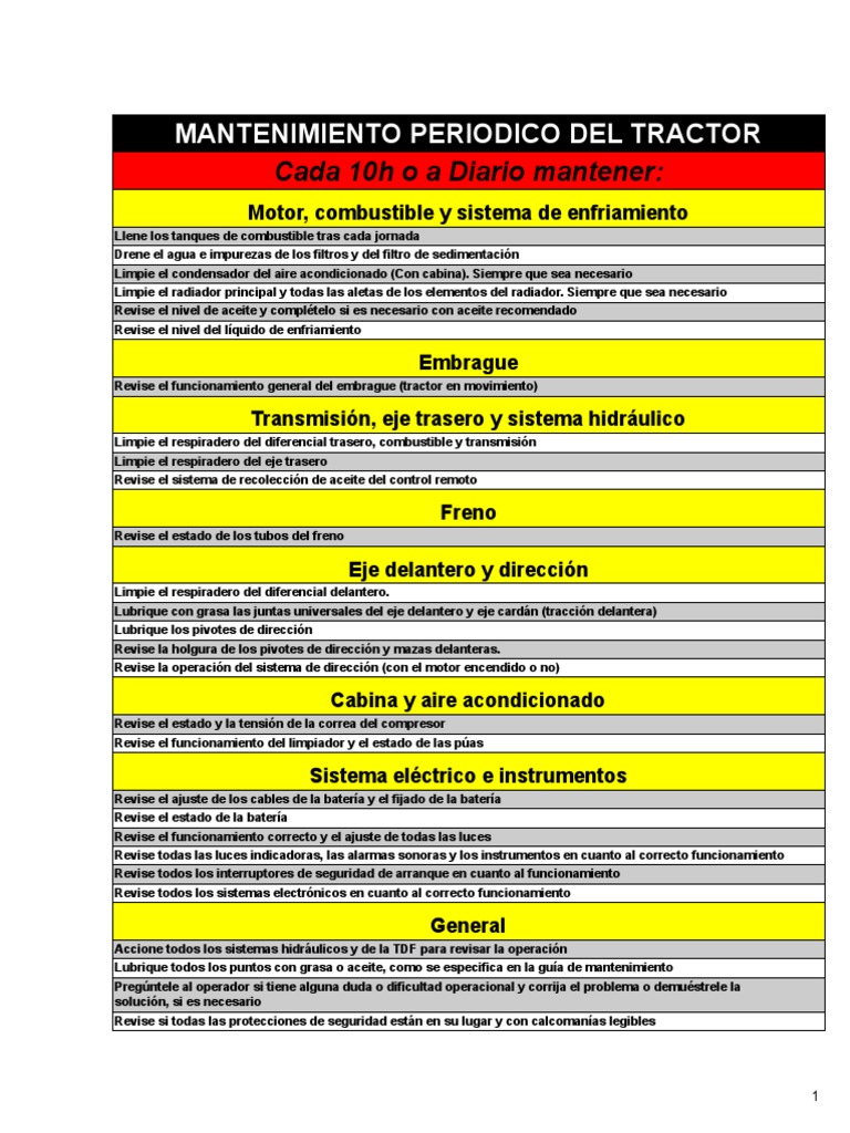 MANTENIMIENTO PERIODICO DEL TRACTOR - Hoja 1 | PDF | Eje | Bomba