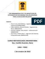 Curso Metodología Universitaria Doc. Castillo Huamán, Elena Lima - Perú 1 de Octubre de 2022