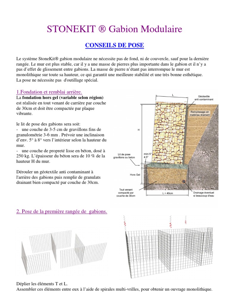 Conseils de Pose Gabions Modulaires PDF Mur Génie du bâtiment — free download