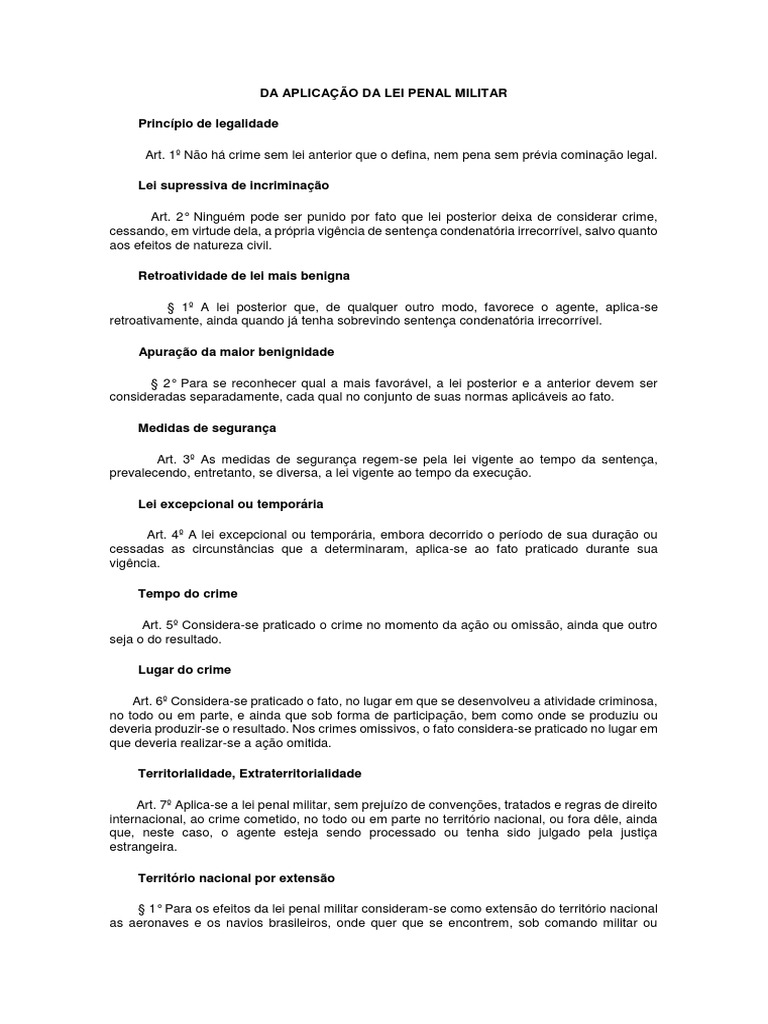 Aplicação da Lei Penal Militar | PDF | Crimes | Crime e Violência