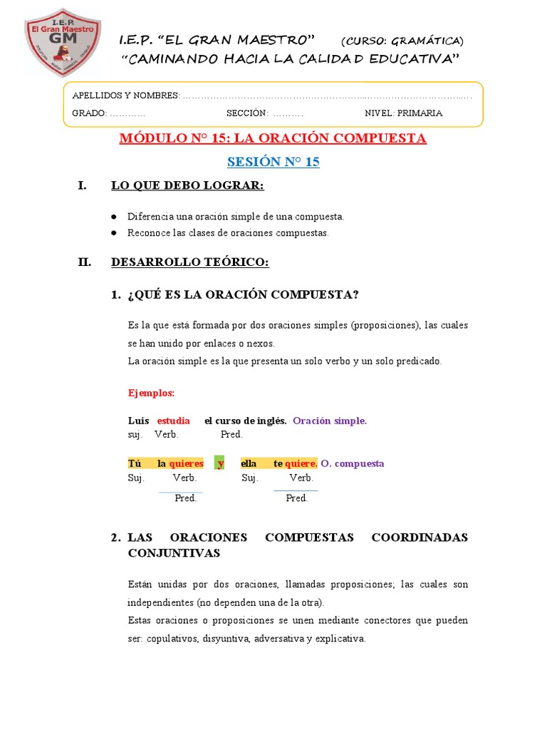 Módulo N15 La Oración Compuesta | PDF | Oración (Lingüística)