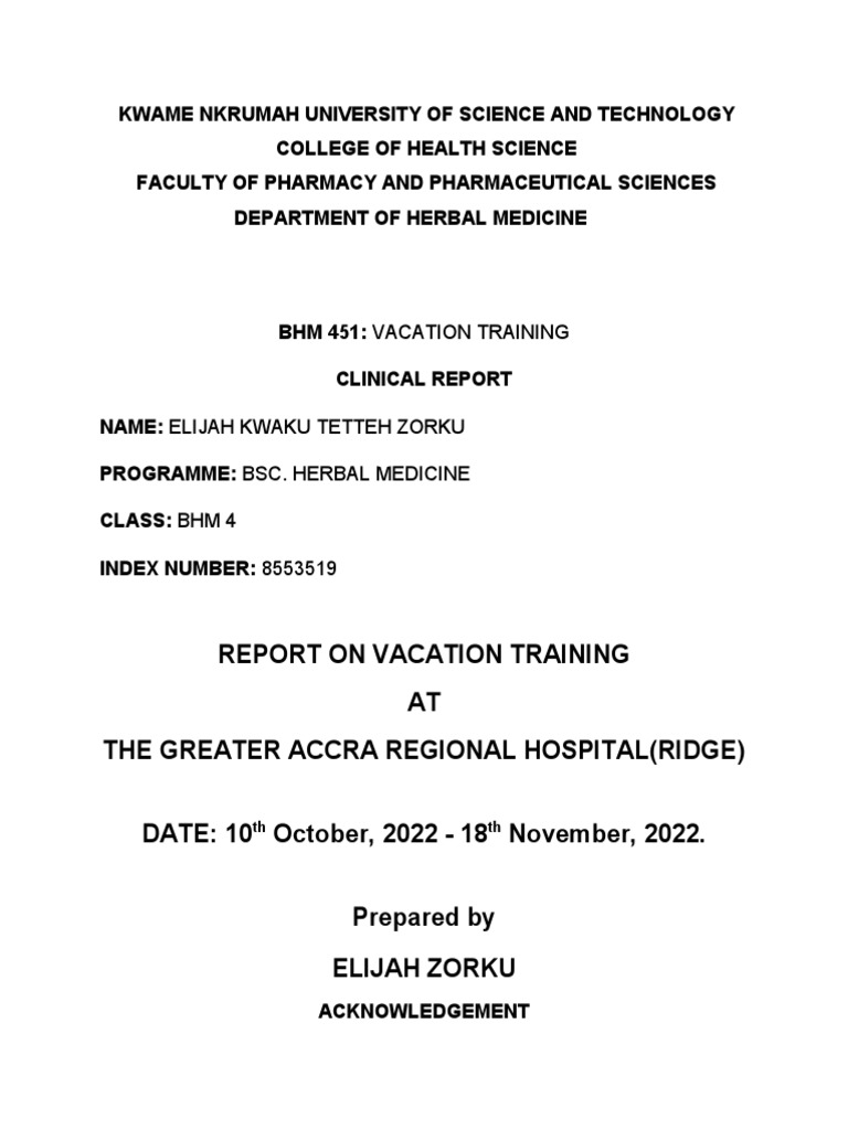 Clinical Report on Vacation Training | PDF | Prescription Drugs | Pharmacy