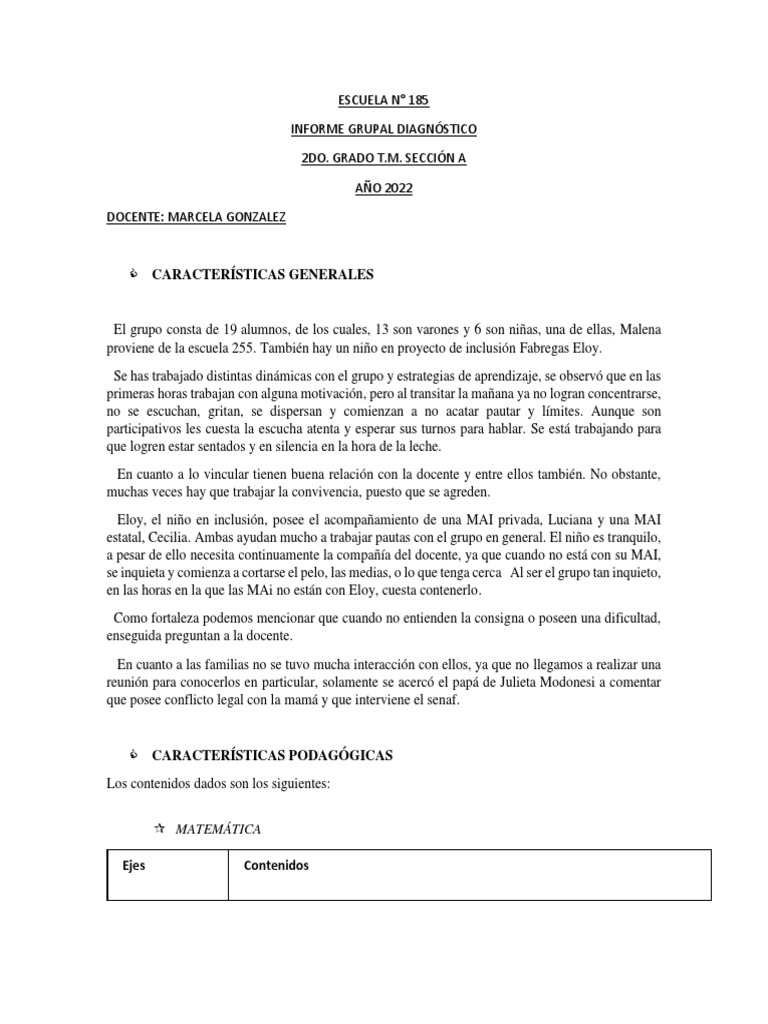 Diagnóstico 2do A T.M. | PDF | Escritura | Alfabeto