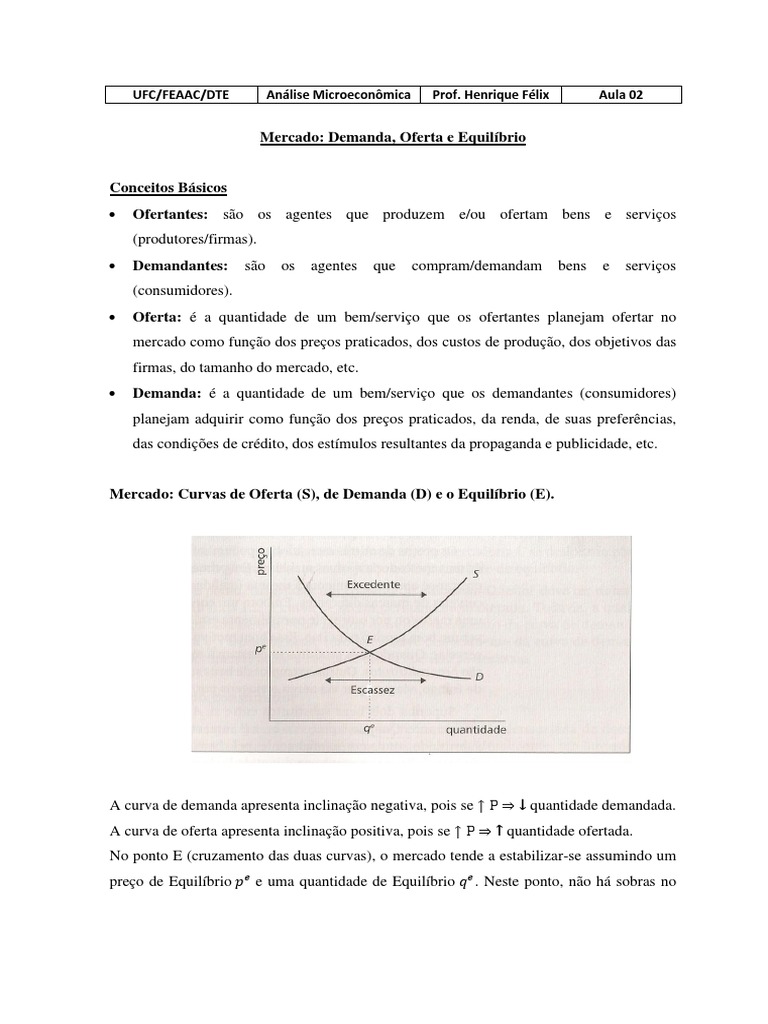 Demanda, Oferta e Equilíbrio de Mercado | PDF | Demanda | Equilíbrio ...