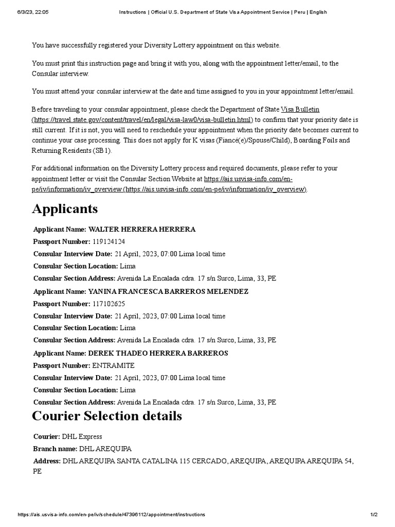 Diversity Visa Appointment Instructions | PDF | Travel Visa | National ...