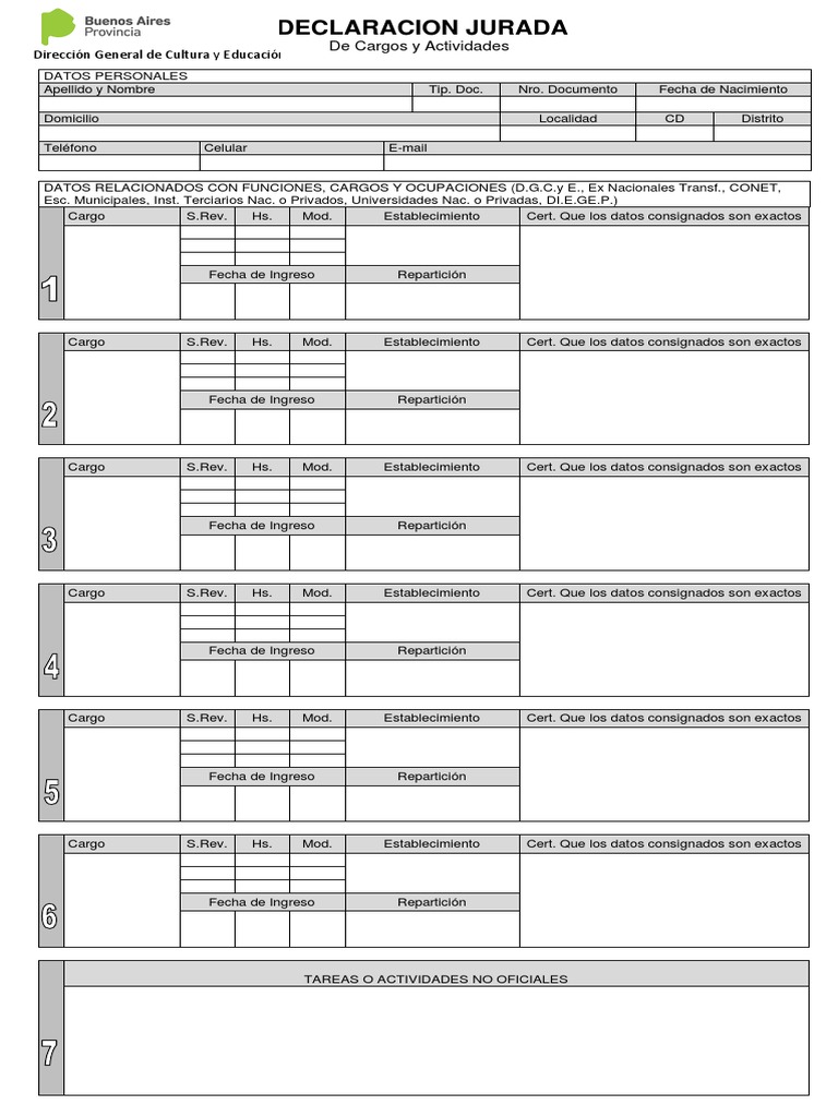 Declaración Jurada de Cargos Docentes | PDF