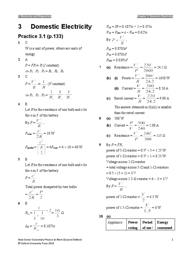 Domestic Electricity Concepts and Calculations | PDF | Series And ...