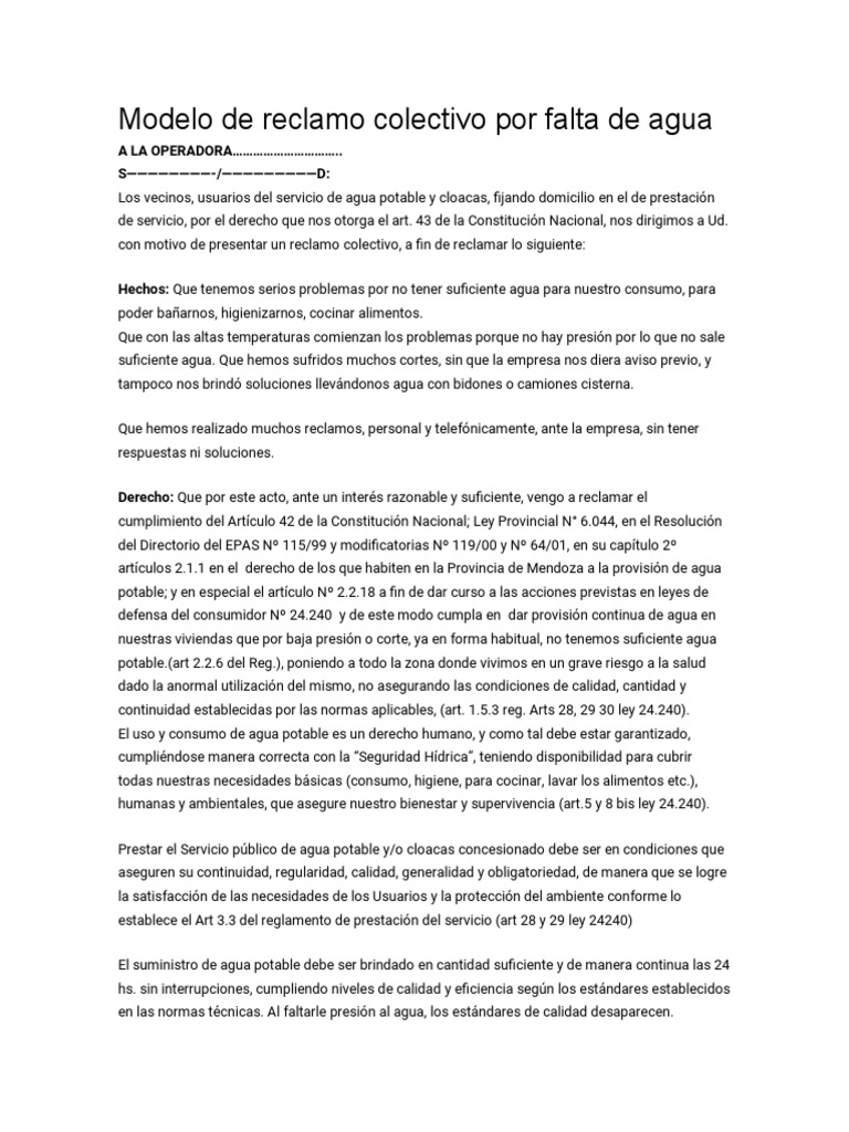 Reclamo colectivo por falta de agua | PDF | Agua | Agua potable