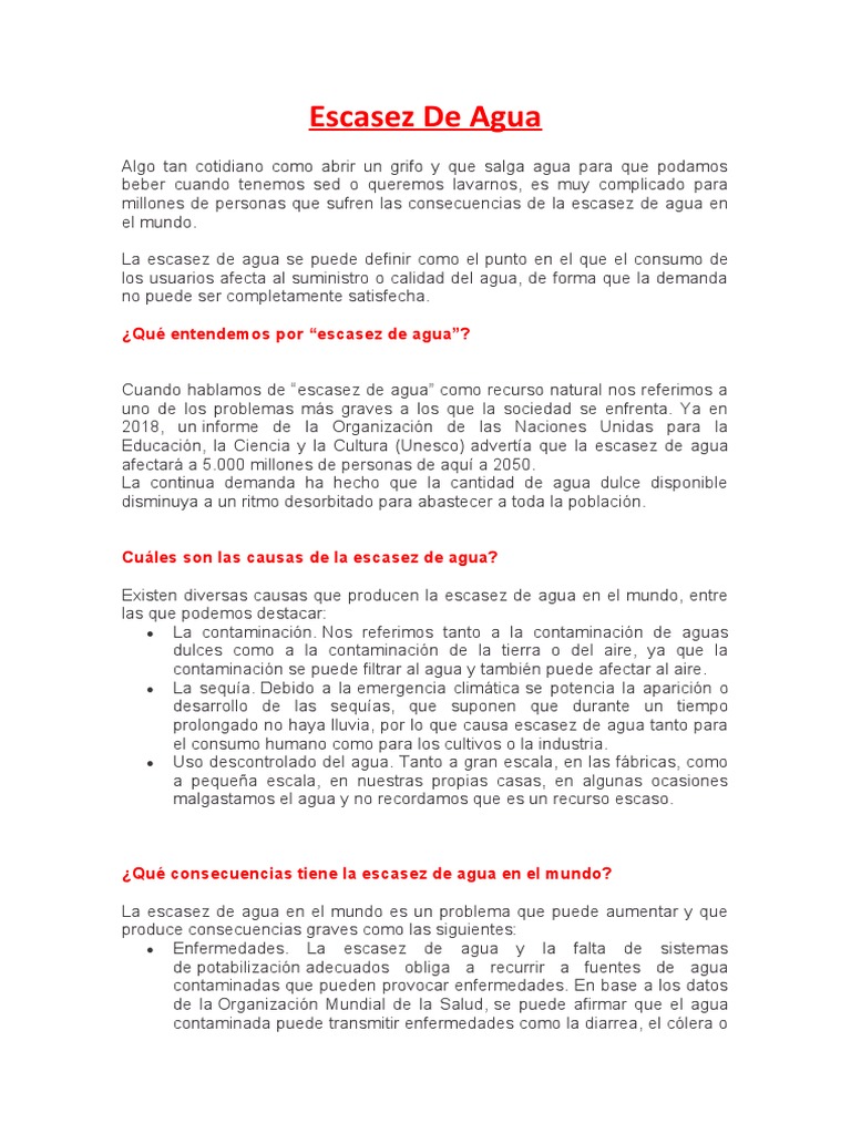 Causas y Consecuencias de la Escasez de Agua | PDF | Reservorio | Agua