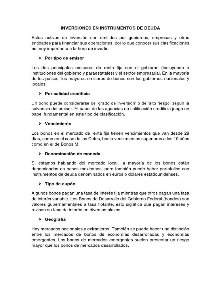 Guía de Inversiones en Deuda y Capital | PDF | Renta Fija | Bonos ...