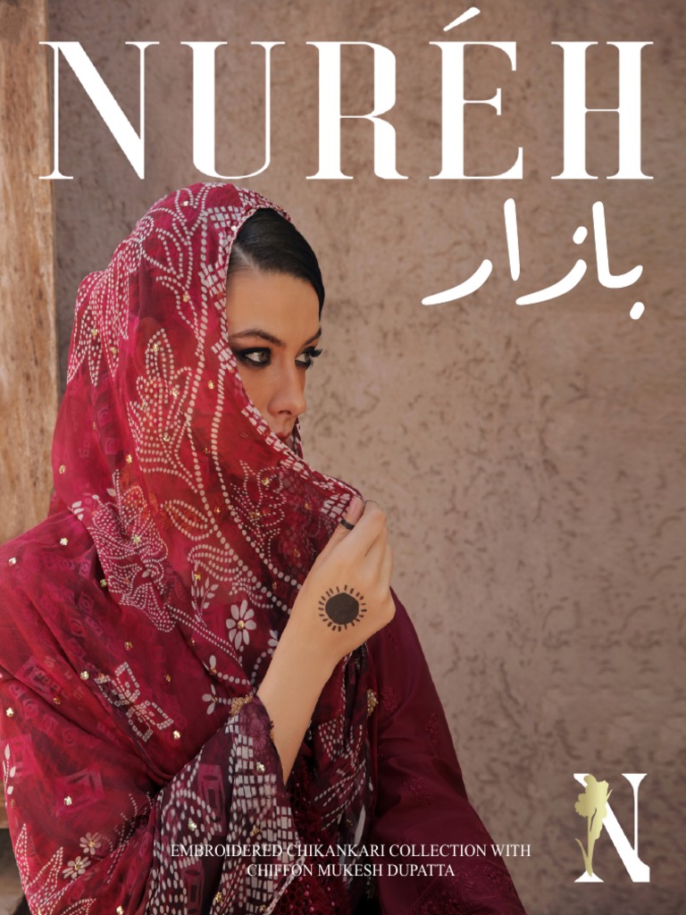 Nureh Bazaar Embroidered Chikankari Lawn with Mukesh Dupatta PDF