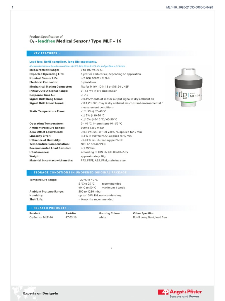 O₂ Medical Sensor MLF-16 Specifications | PDF | Sensor | Applied And ...