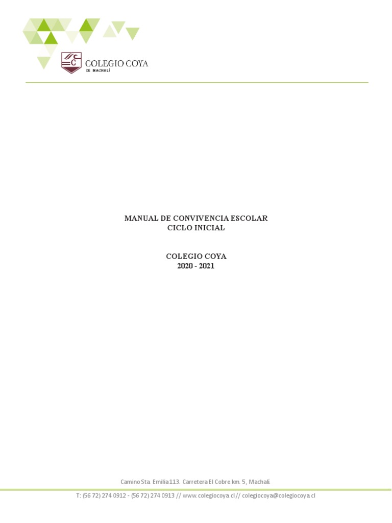 Manual de Convivencia Escolar 2021 | PDF | Educación de la primera ...