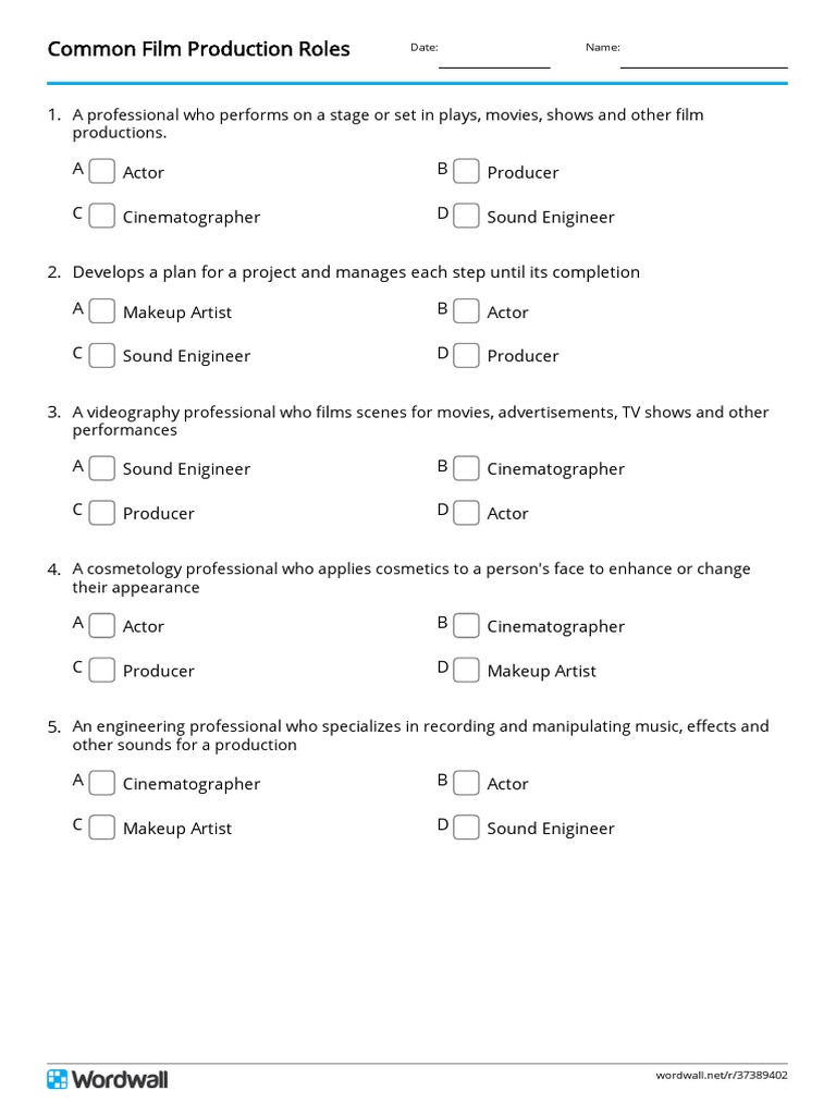 Common Film Production Roles Quiz | PDF