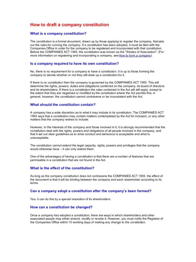 How to Draft a Company Constitution Articles Of Association