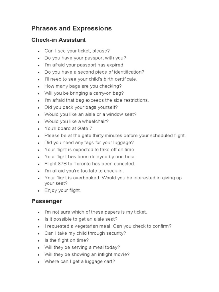 Phrases and Expressions: Check-In Assistant | Download Free PDF ...