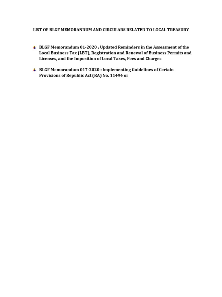 BLGF Circulars on Local Treasury Guidelines | PDF