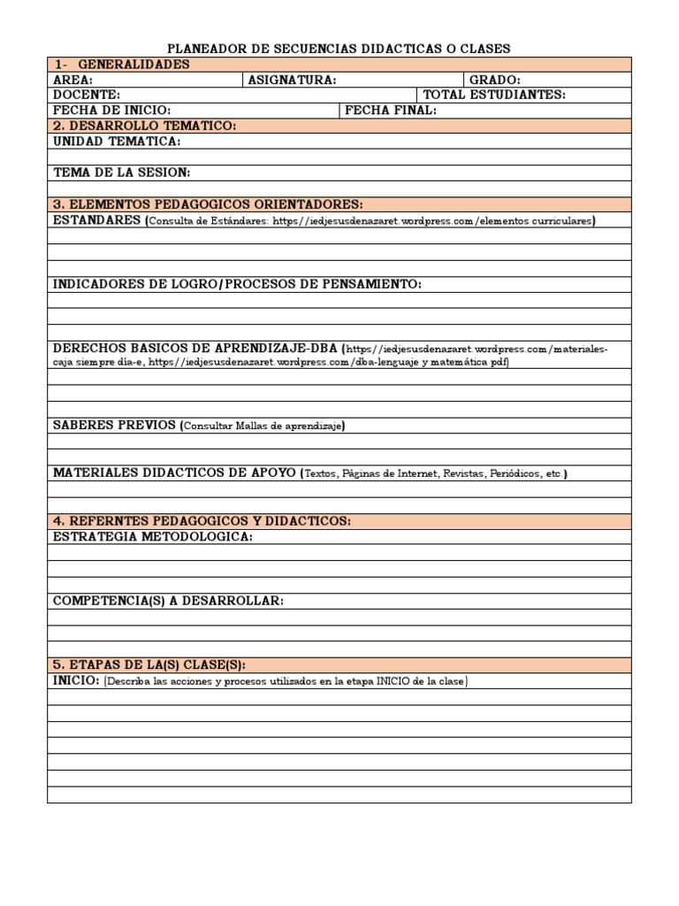 Formato de Planeación de Clases | PDF