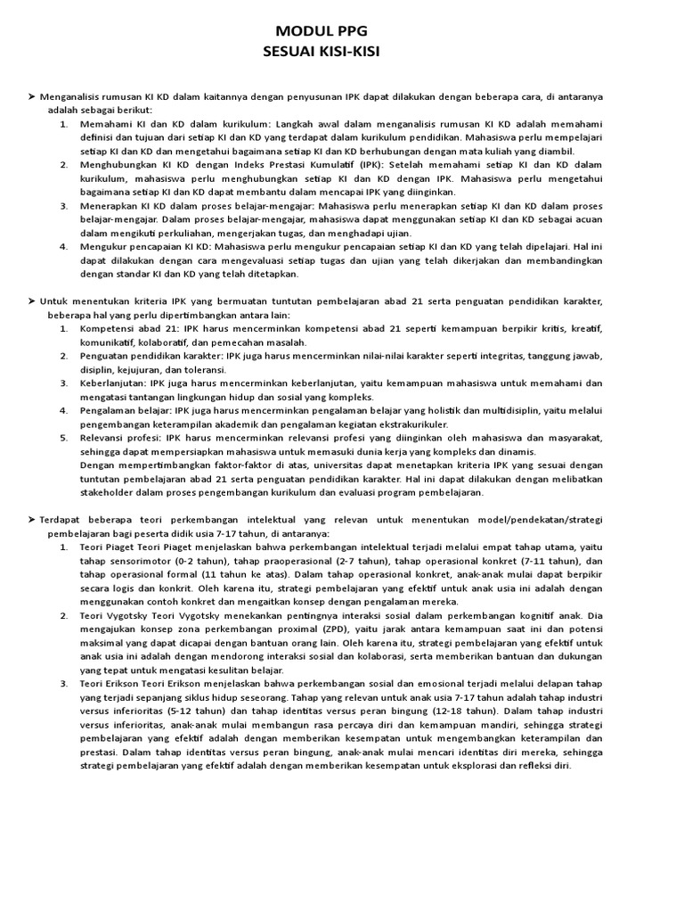 Modul Pedagogik PPG 2025 dan Teori Belajar | PDF | Karier & Perkembangan