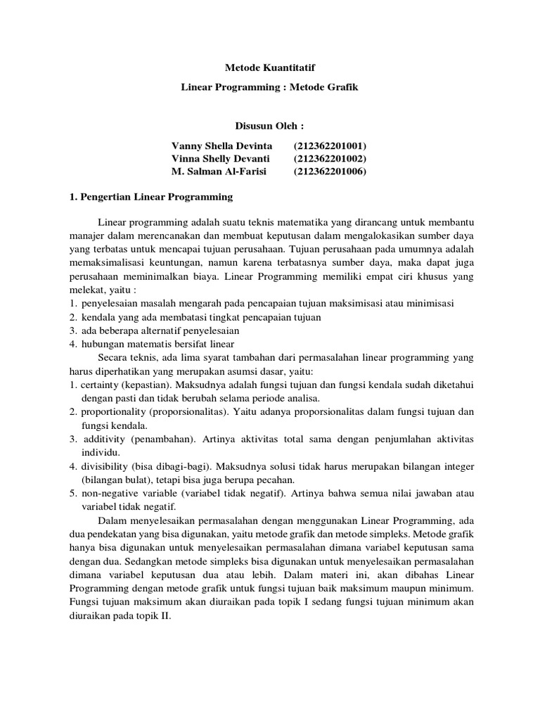 Linear Programming Metode Grafik | PDF | Metode & Bahan Ajar
