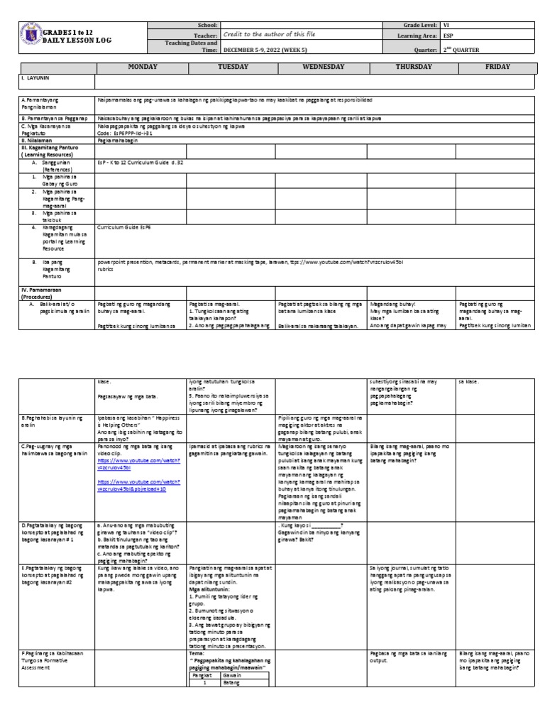 2022 DLL - Esp 6 - Q2 - W5 | PDF