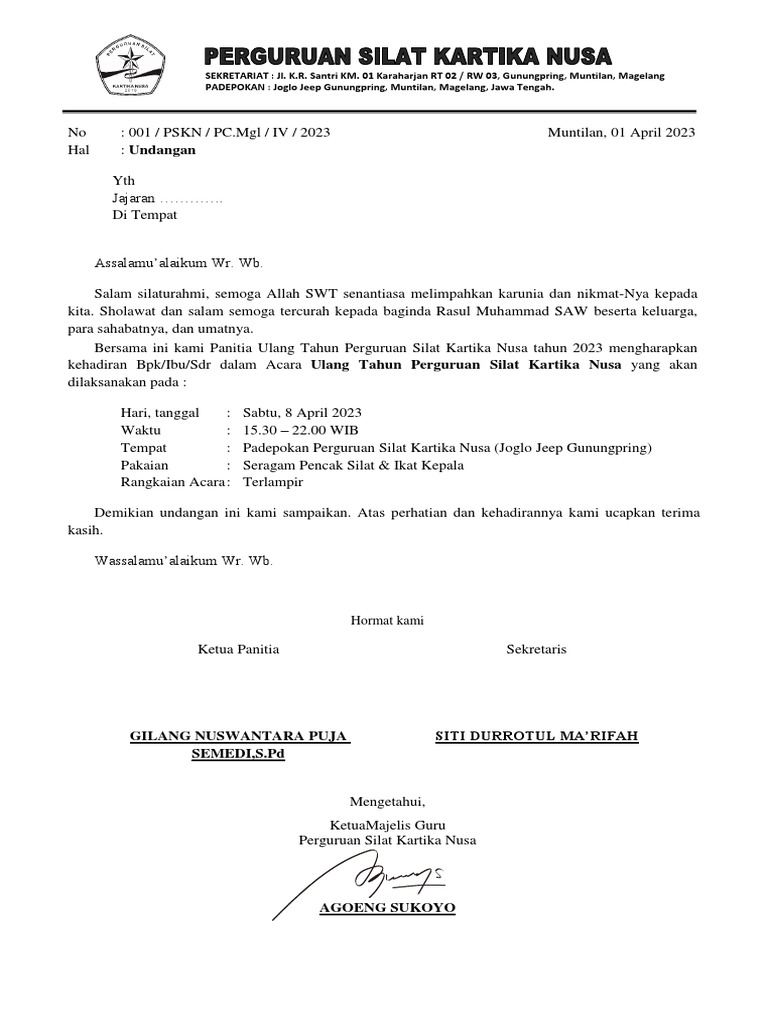 Contoh SURAT UNDANGAN HUT 23 | PDF