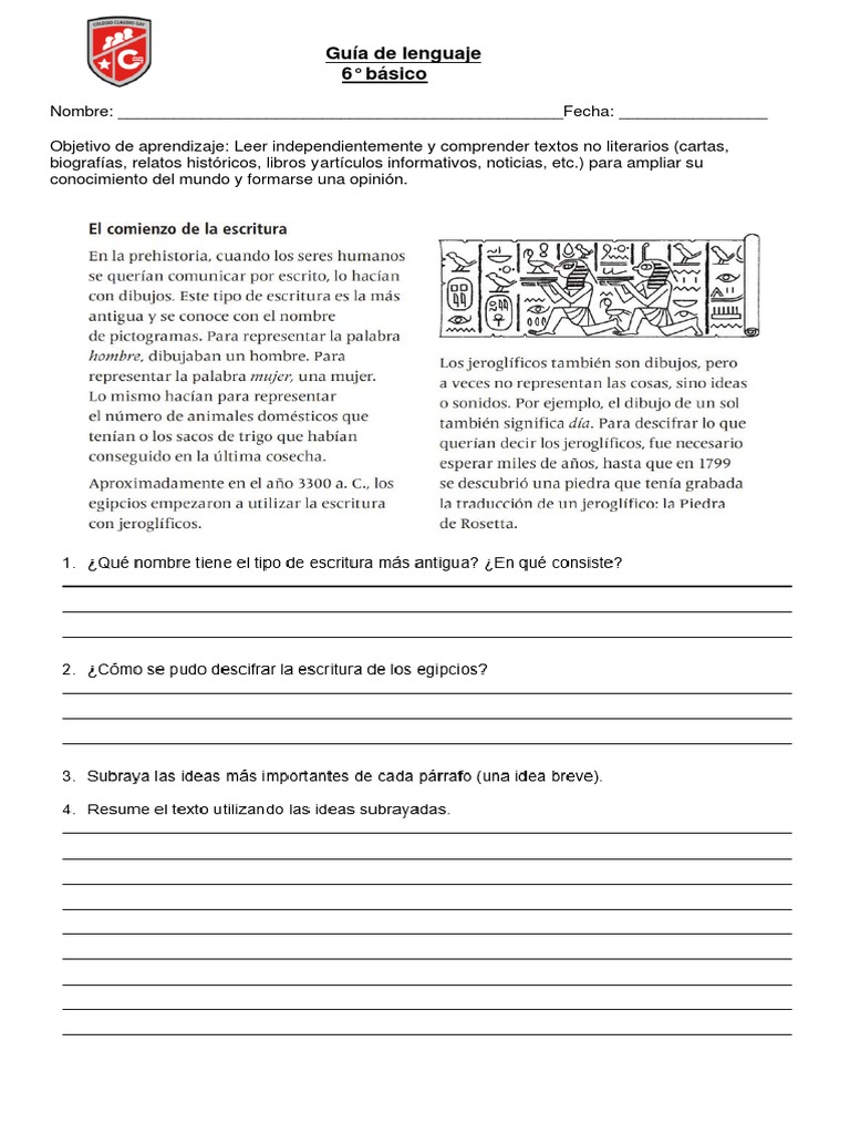 Guía de Lenguaje 6° Básico para Niños | PDF | Artes del Lenguaje y ...