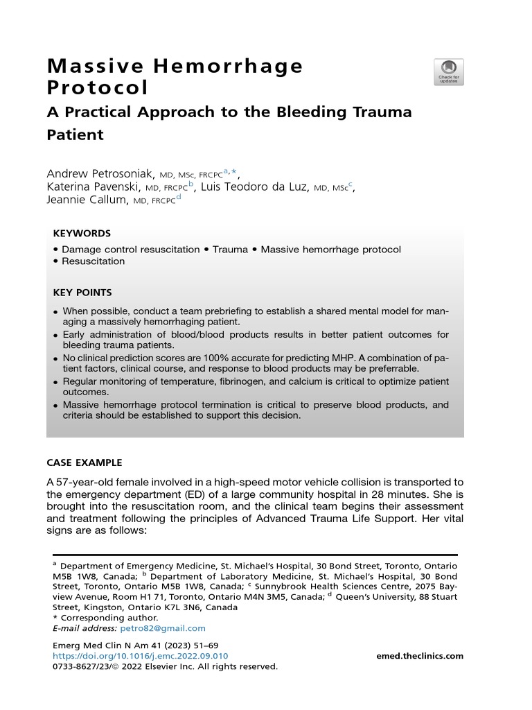 Massive Hemorrhage Protocol | PDF | Hypothermia | Platelet