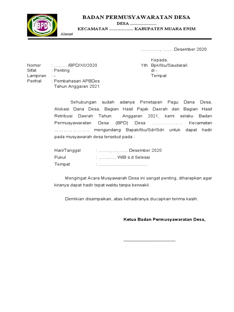 UNDANGAN RAPAT APBDes | PDF