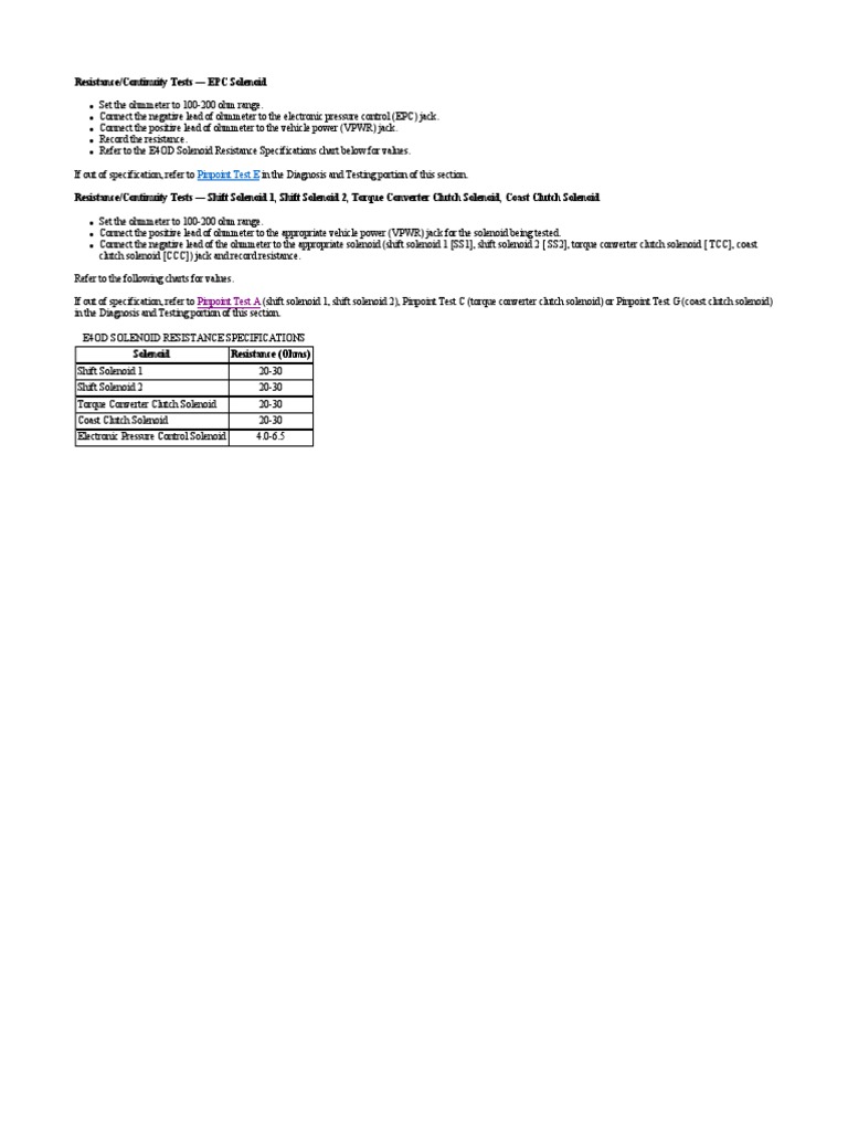 E4OD Solenoid Resistance Test | PDF