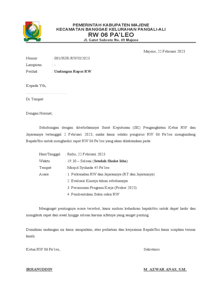 Undangan Rapat RW | PDF