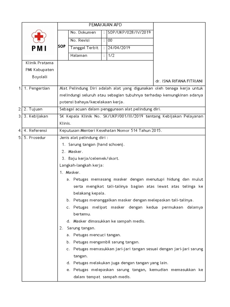TEMPLATE SOP - docPEMAKAIAN APD Fix | PDF | Pengembangan Diri | Sains ...