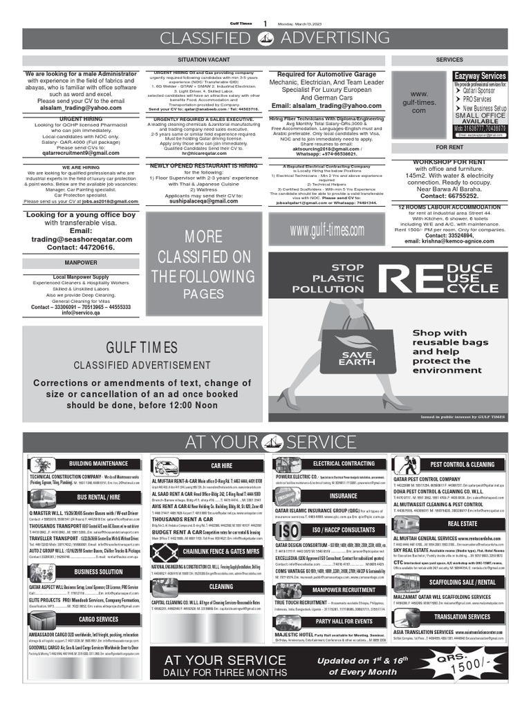 Gulf Times Job and Classified Ads | PDF | Car Rental | Accounting