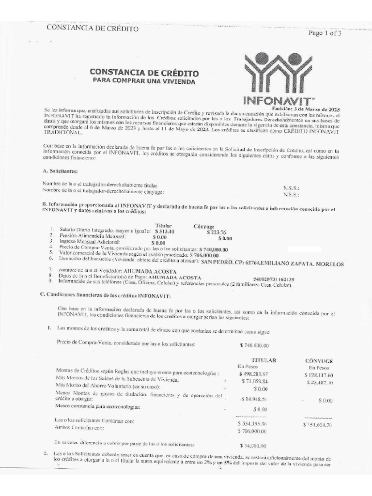 Constancia Del Credito Infonavit PDF