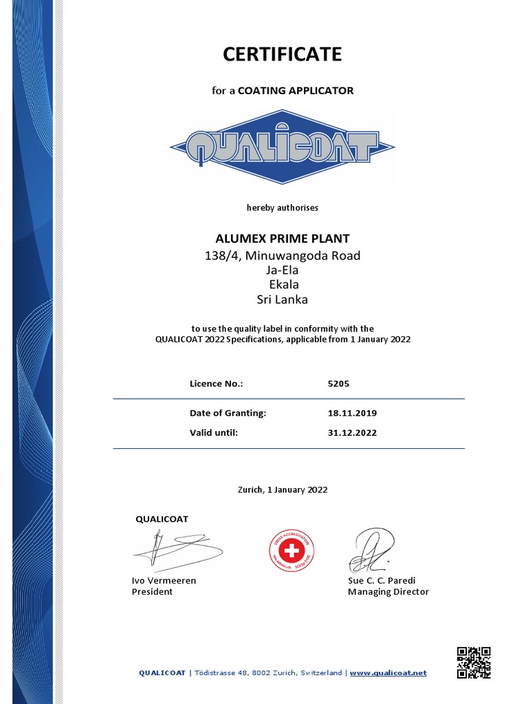 Qualicoat Prime Plant Certificate PDF