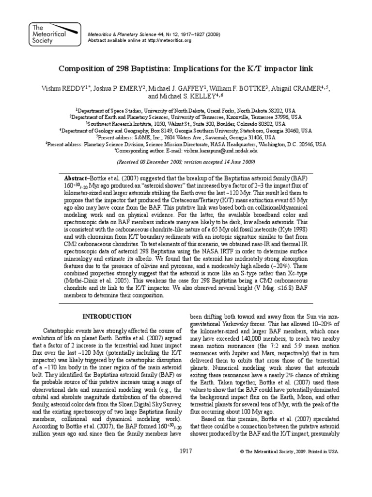Composition of 298 Baptistina: Implications For The K/T Impactor Link ...