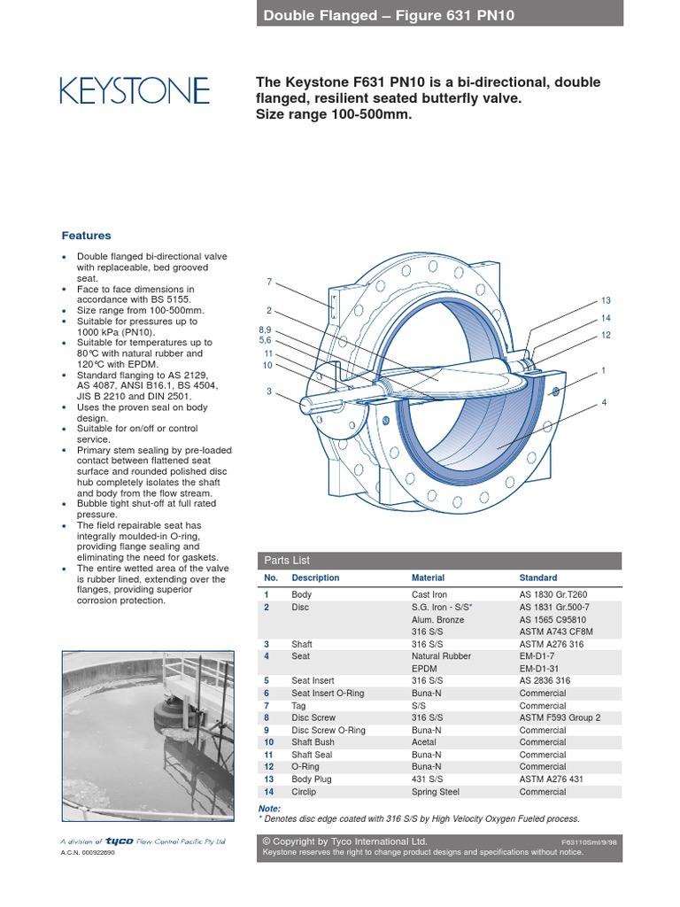 Keystone Butterfly Valve F 631 | PDF | Valve | Gas Technologies