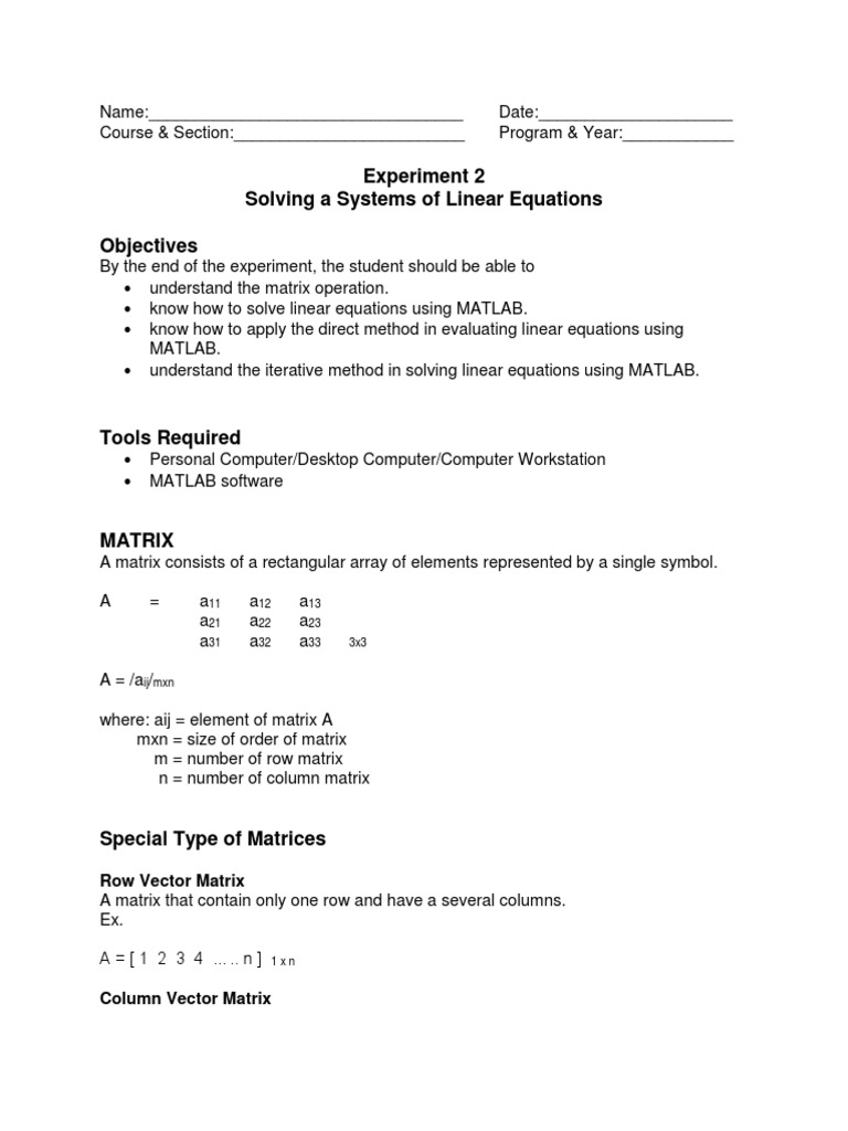 Experiment 2a2q2020 | PDF | Matrix (Mathematics) | Determinant