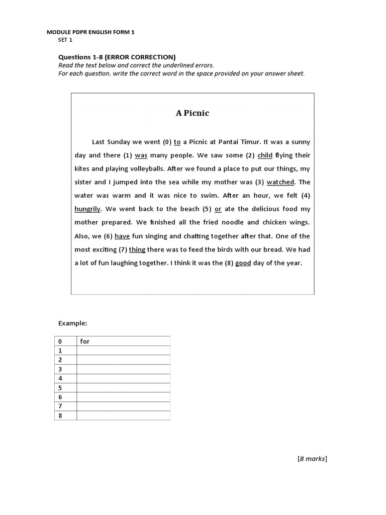 A Picnic Questions 18 (ERROR CORRECTION) PDF